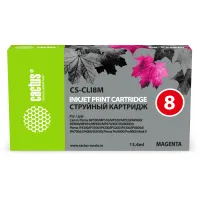 Чернильный картридж Cactus CS-CLI8M (пурпурный; 13,4стр; 12мл; Pixma MP470, MP500, MP510, MP520, MP530, MP600, MP800, MP810, MP830, MP970, iP3300, iP3500, iP4200, , iP5200, iP5300, iP6600D, iP6700D, MX700, MX850, iX4000, iX5000, Pro9000, 9000Mark II) [CS-CLI8M]
