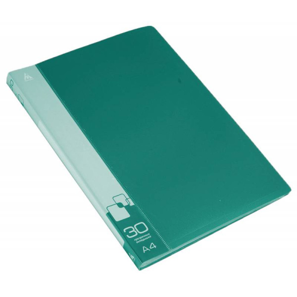 Папка Бюрократ -BPV30GRN (A4, пластик, толщина пластика 0,65мм, карман торцевой с бумажной вставкой, зеленый)