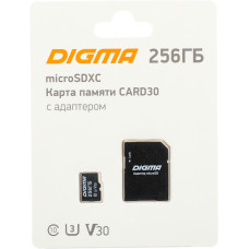 Карта памяти microSDXC 256Гб Digma (Class 10, 90Мб/с, UHS-I U3, адаптер на SD) [DGFCA256A03]
