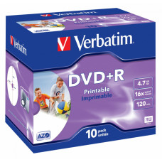 Диск DVD+R Verbatim (4.7Гб, 16x, jewel case, 10, Printable) [43508]