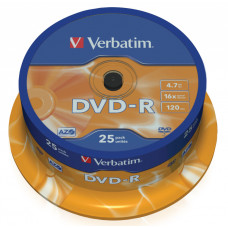 Диск DVD-R Verbatim (4.7Гб, 16x, cake box, 25) [43522]