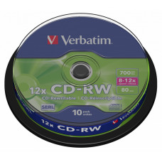 Диск CD-RW Verbatim (0.68359375Гб, 12x, cake box, 10)