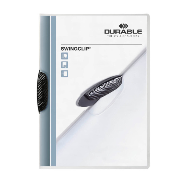 Папка с фигурным клипом Durable Swingclip 226001 (верхний лист полупрозрачный, A4, вместимость 1-30 листов, черный)