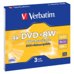 Диск DVD+RW Verbatim (4,7Гб, 4x, slim case, 3)