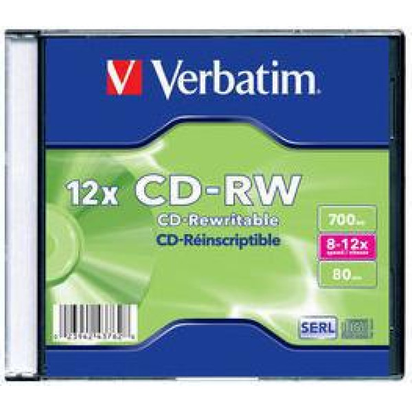 Диск CD-RW VERBATIM (0.68359375Гб, 12x, slim case, 20)