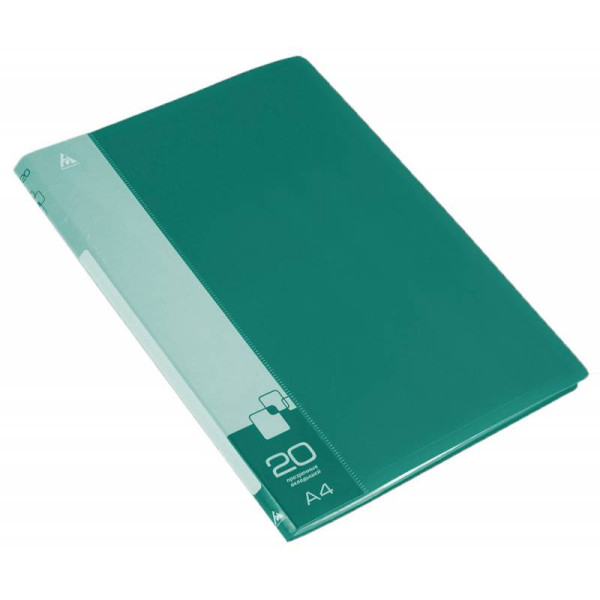 Папка Бюрократ -BPV20GRN (A4, пластик, толщина пластика 0,6мм, карман торцевой с бумажной вставкой, зеленый)