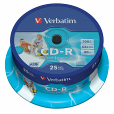 Диск CD-R Verbatim (0.68359375Гб, 52x, cake box, 25, Printable) [43439]