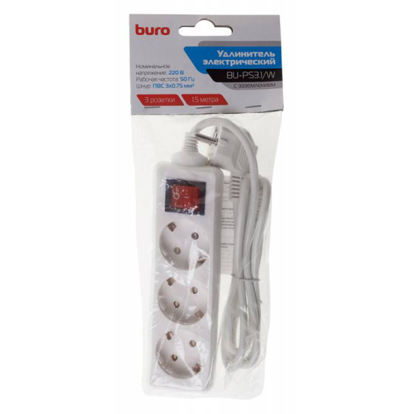 Удлинитель Buro BU-PS3.1/W (1,5м, 3xEURO, 1,5кВт, 7А)