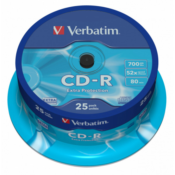 Диск CD-R Verbatim (0.68359375Гб, 52x, cake box, 25)
