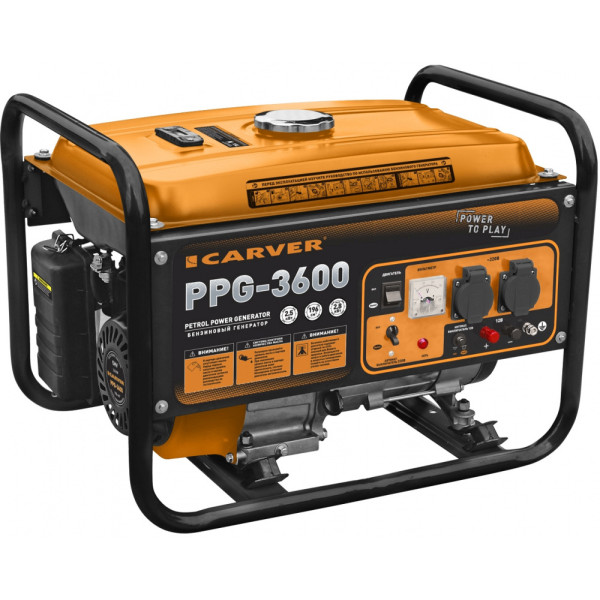 Электрогенератор Carver PPG-3600 (бензиновый, однофазный, пуск ручной, 2,8/2,5кВт, непр.работа 12ч)