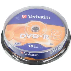 Диск DVD-R Verbatim (4.7Гб, 16x, cake box, 10) [43523]
