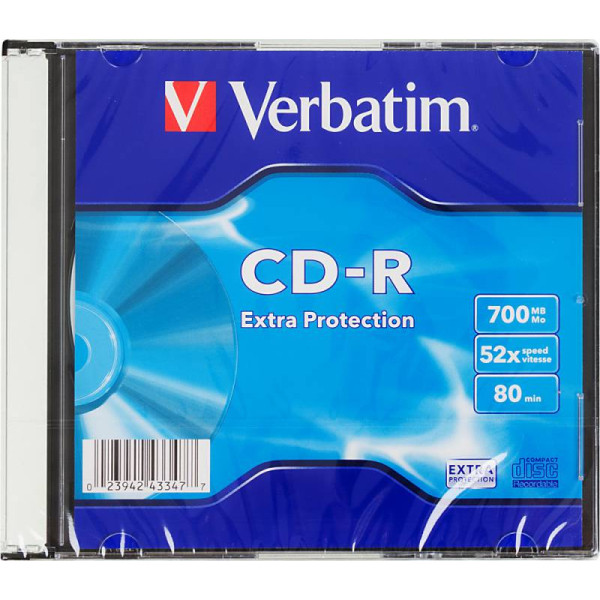 Диск CD-R Verbatim (0.68359375Гб, 52x, slim case, 1)
