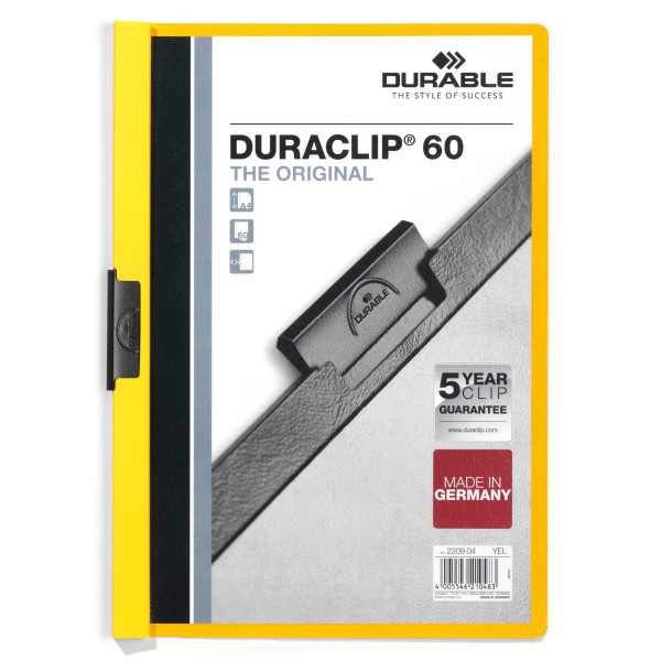 Папка с клипом Durable Duraclip 220904 (верхний лист прозрачный, A4, вместимость 1-60 листов, желтый)