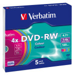 Диск DVD-RW Verbatim (4.7Гб, 4x, slim case, 5)