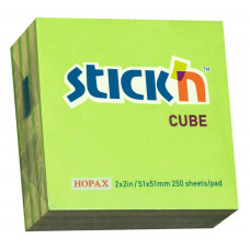 Блок самоклеящийся Hopax 21339 (бумага, зеленый, 51x51мм, 250листов, 70г/м2, 2цветов) [21339]