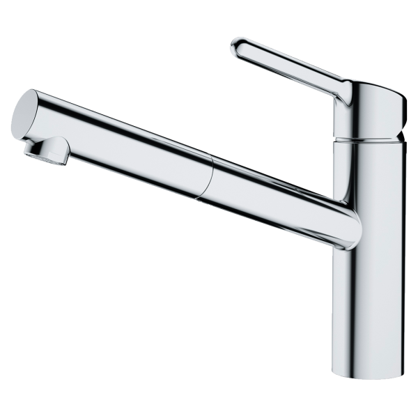 Смеситель однорычажный (142мм поворотный выдвижной излив, нержавеющая сталь)