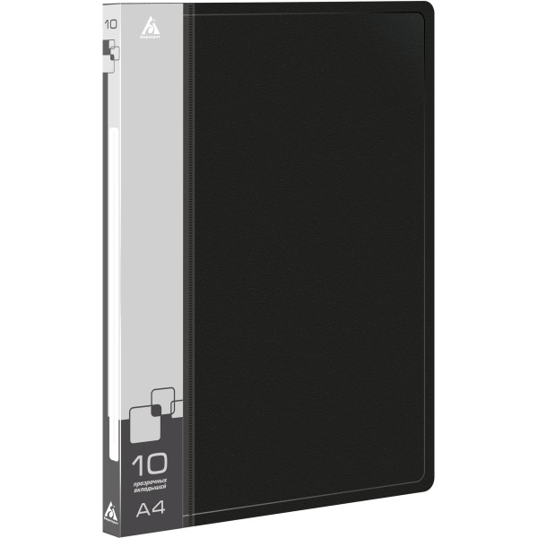 Папка Бюрократ BPV10BLACK (A4, пластик, толщина пластика 0,6мм, карман торцевой с бумажной вставкой, черный)