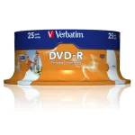 Диск DVD-R Verbatim (4.7Гб, 16x, cake box, 25, Printable)