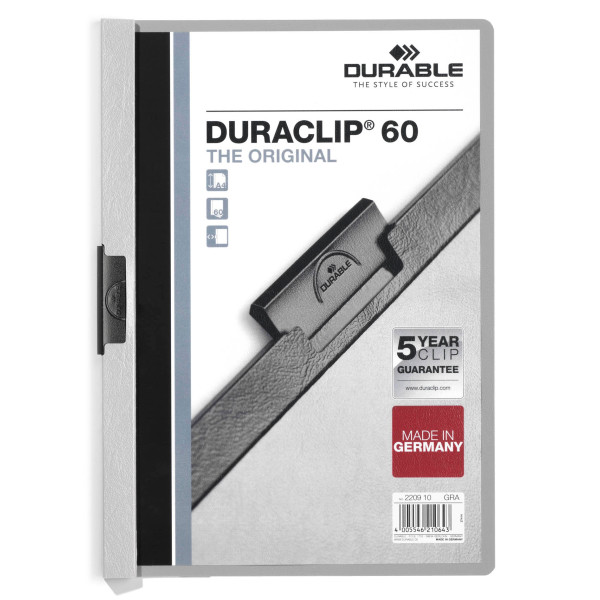 Папка с клипом Durable Duraclip 220910 (верхний лист прозрачный, A4, вместимость 1-60 листов, серый)