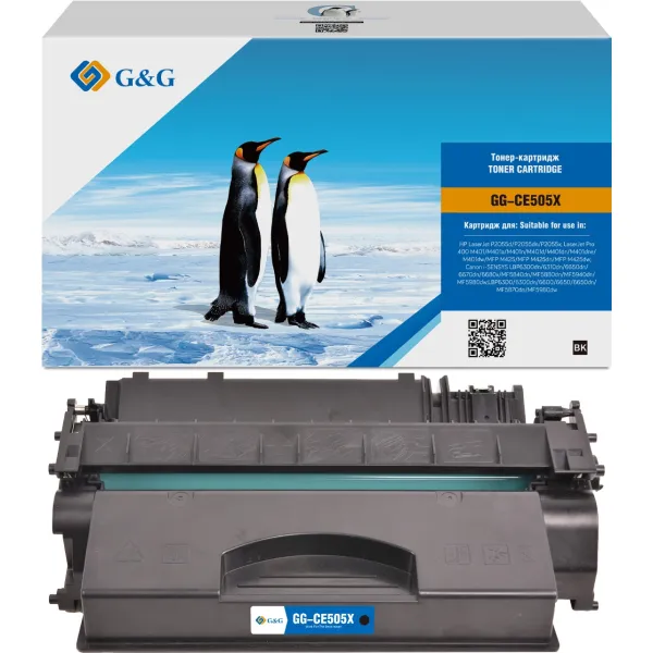 Тонер-картридж G&G GG-CE505X (оригинальный номер: CE505X; черный; 6500стр; LaserJet P2035, P2035n, P2055d, P2055dn, P2055x; LaserJet Pro 400 M401, M401a, M401n, M401d, M401dn, M401dne, M401dw, MFP M425, MFP M425dn, MFP M425dw)