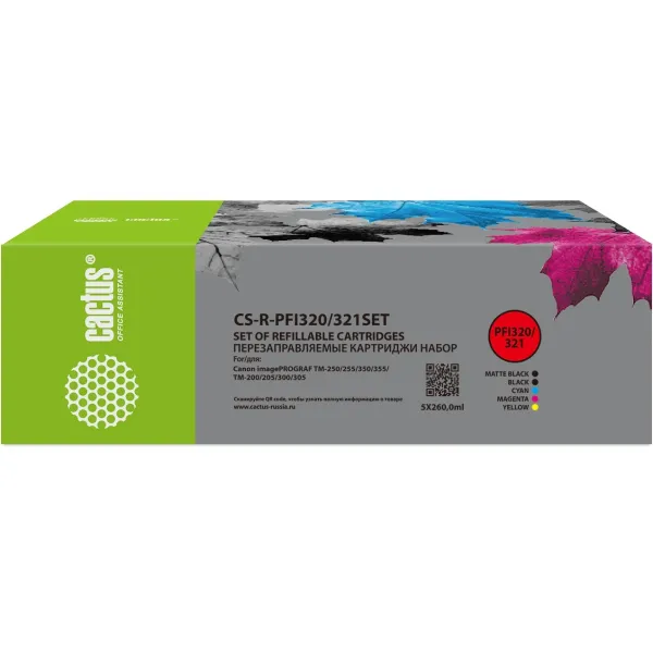 Cactus CS-R-PFI320/321SET (голубой, желтый, пурпурный, черный, черный матовый; imagePROGRAF TM-200, 200MFP, 205, 300, 300MFP, 305, 250, 255, 350, 355)