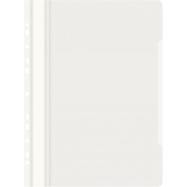 Папка-скоросшиватель Бюрократ PS-P20WH (A4, прозрачный верхний лист, пластик, боковая перфорация, белый)