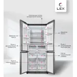 Холодильник Lex LCD 485 StGIDBI (No Frost, A++, 2-камерный, Side by Side, объем 466:280/186л, инверторный компрессор, серый)