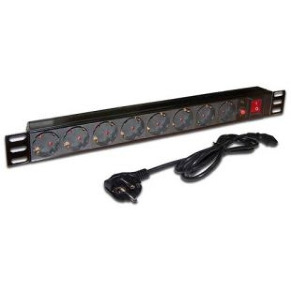 Блок распределения питания LANMASTER TWT-PDU19-10A8P-1.8 (10А, горизонтальное, 8xSchuko, базовые, Schuko, 1,8м)