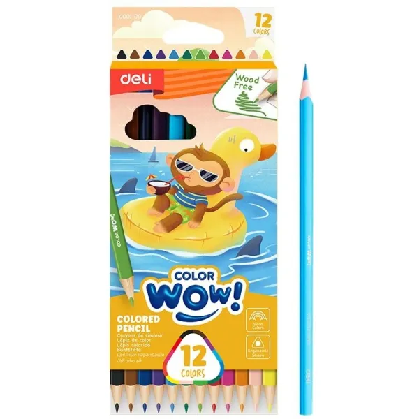 Карандаши Deli ColoRun EC00100 (пластик, трехгранный, 12 цветов, коробка европодвес)
