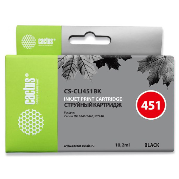 Чернильный картридж Cactus CS-CLI451BK (черный; 12стр; 10,2мл; MG6340, 5440, IP7240)