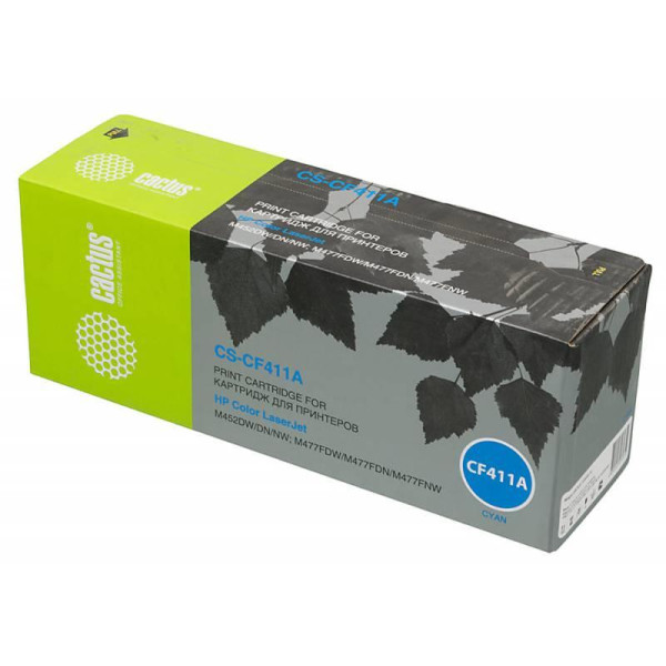 Тонер-картридж Cactus HP CS-CF411A (голубой; 2300стр; LJ M452DW, DN, NW, M477FDW, M477FDN, M477FNW)