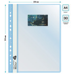 Папка-скоросшиватель Silwerhof 255123-02 (A4, прозрачный верхний лист, полипропилен, 30 вкладышей, боковая перфорация, голубой)