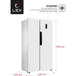 Холодильник Lex LSB520WID (No Frost, A+, 2-камерный, Side by Side, объем 466:283/183л, инверторный компрессор, белый)