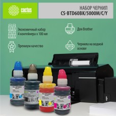Чернила Cactus CS-BTD60BK/5000M/C/Y (голубой/пурпурный/желтый/черный; 100мл; Brother DCP-T300, T500W, T700W, MFC-T800W) [CS-BTD60BK/5000M/C/Y]