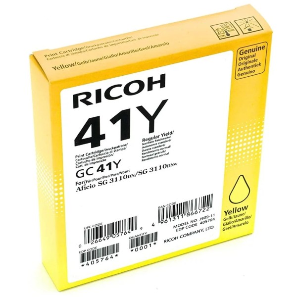 Чернильный картридж Ricoh GC 41Y (желтый; 2200стр; 3110DN, DNw, SFNw, 7100DN, 3100SNw)