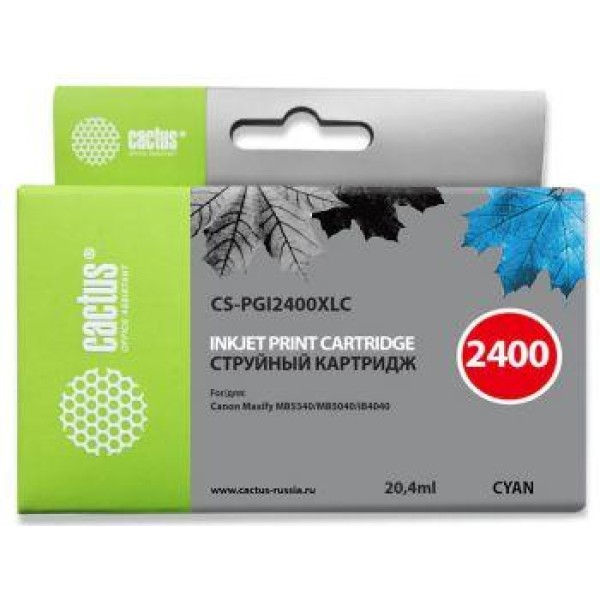 Чернильный картридж Cactus CS-PGI2400XLC (голубой пигментный; 20,4стр; MAXIFY iB4040, МВ5040, МВ5340)