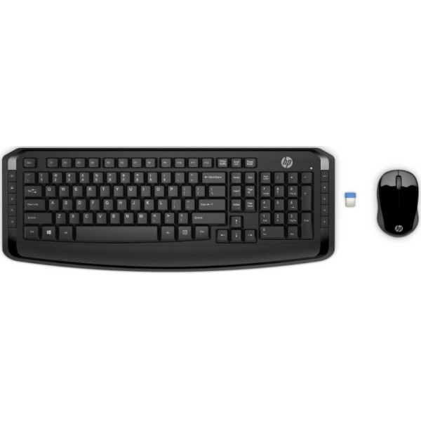 Клавиатура и мышь HP и 3ML04AA Wireless Keyboard and Mouse 300 Black USB (радиоканал, классическая мембранная, 114кл, светодиодная, кнопок 3, 1600dpi)