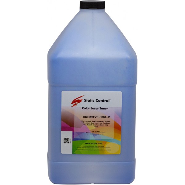 Тонер Static Control OKIUNIV3-1KG-C (голубой; 1кг; флакон; Oki C3300N, 5500)