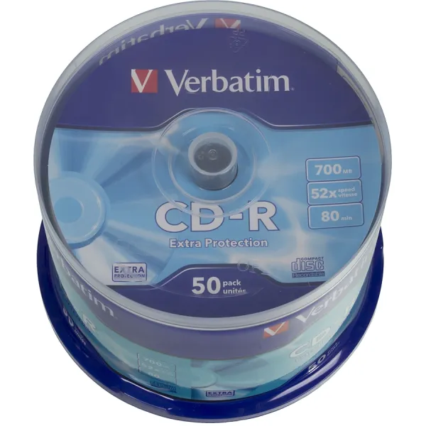 Диск CD-R Verbatim (0.68359375Гб, 52x, cake box, 50)