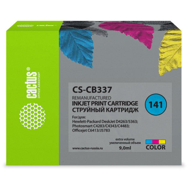 Картридж Cactus HP 141 CS-CB337 (оригинальный номер: №141; многоцветный; 9стр; 10мл; DJ D4263, D4363, D5360, DJ J5783, J6413)