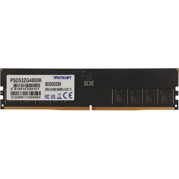 Память DIMM DDR5 2x16Гб 4800МГц Patriot Memory (38400Мб/с, CL40, 288-pin, 1.1 В)