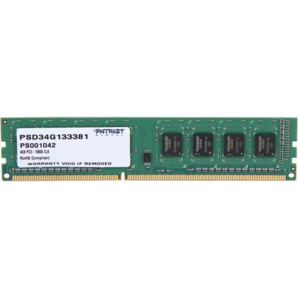 Память DIMM DDR3 4Гб 1333МГц Patriot Memory (10600Мб/с, CL9, 1.5 В)