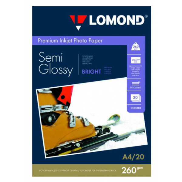 Фотобумага Lomond 1103301 (A4, 260г/м2, для струйной печати, односторонняя, полуглянцевая, 20л)