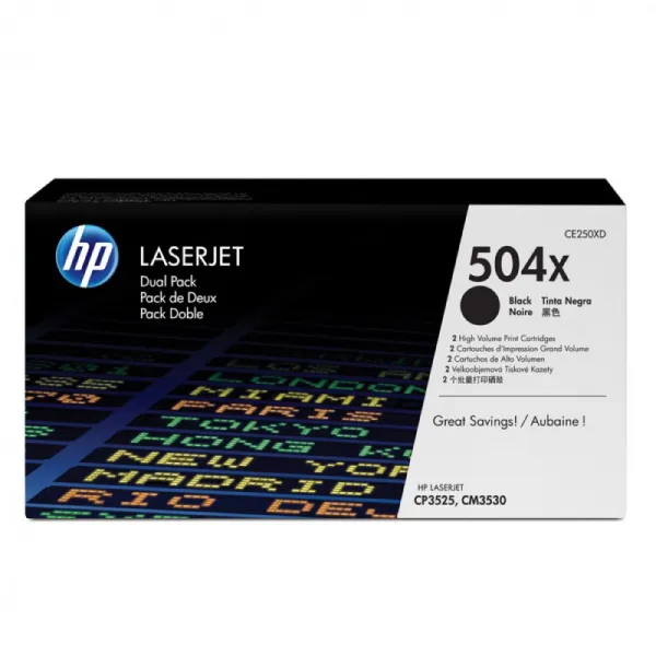 Тонер-картридж HP 504X (черный; 21000стр; CLJ CP3525, CM3530)