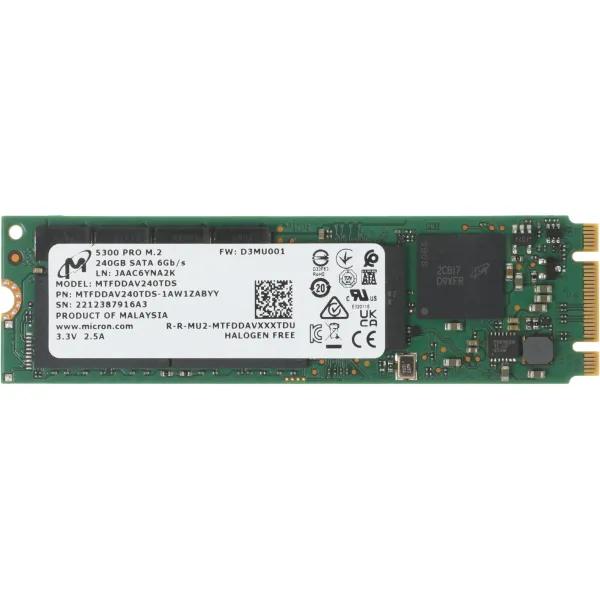 Жесткий диск SSD 240Гб Micron (2280, 540/310 Мб/с, 40000 IOPS, SATA 6Гбит/с, для сервера)