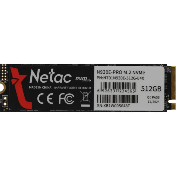 Жесткий диск SSD 512Гб Netac N930E Pro (2280, 2080/1700 Мб/с, 200000 IOPS, PCI-E, для ноутбука и настольного компьютера)