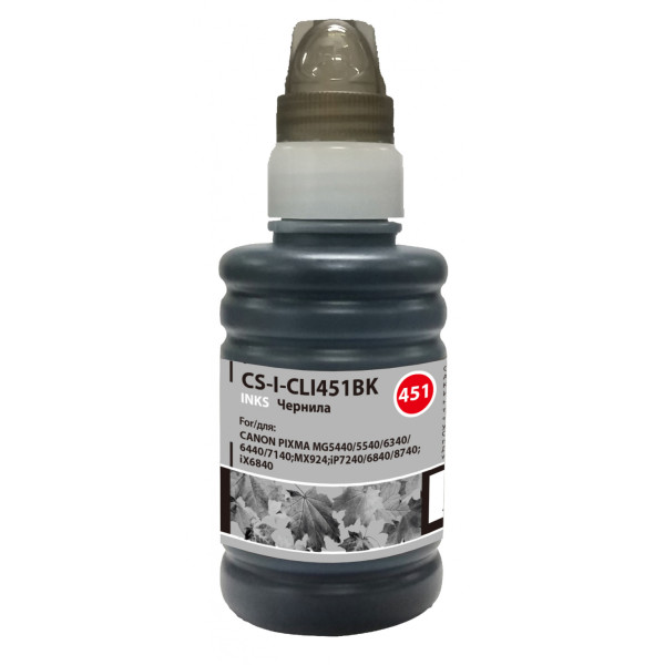 Чернила Cactus CS-I-CLI451BK (черный; 100мл; Canon Pixma iP6840, iP7240, iP8740, iX6840, MG5440)