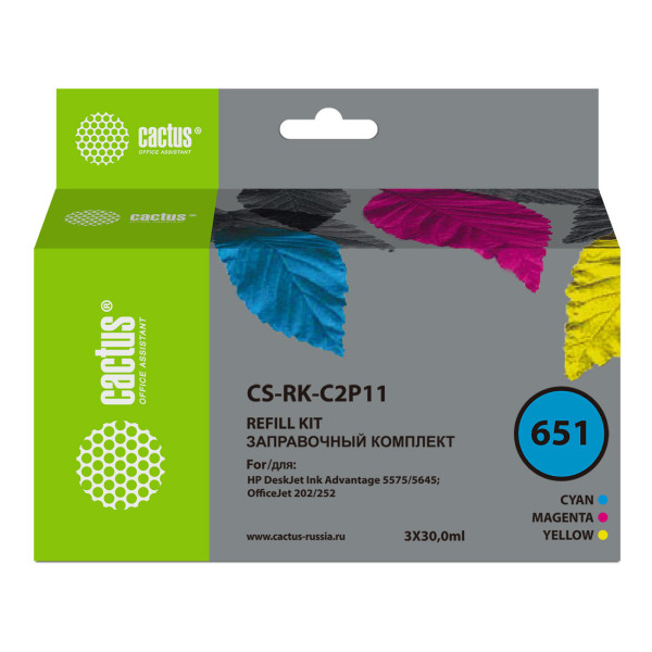 Заправочный набор Cactus CS-RK-C2P11 (голубой/пурпурный/желтый; 30мл; HP DJ 5575, 5645)