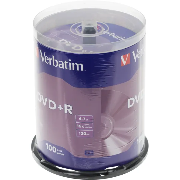 Диск DVD+R Verbatim (4.7Гб, 16x, cake box, 100)