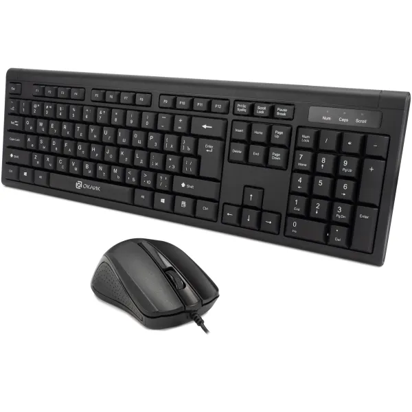 Клавиатура и мышь Oklick 600M Black USB (классическая мембранная, 104кл, светодиодная, кнопок 2, 1200dpi)